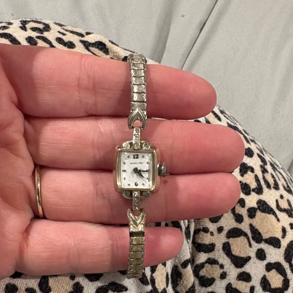 14 k white gold vintage Hamilton Silver Women's Watch with White Dial